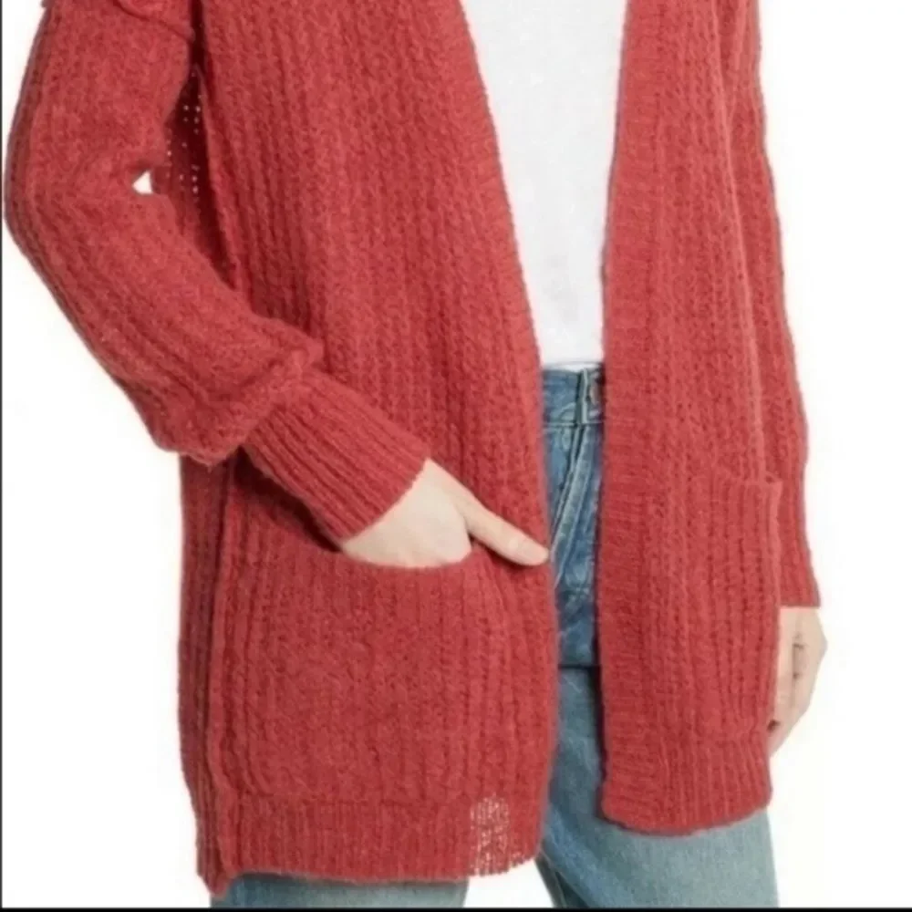 Free People Alpaca Weekend Getaway Red Cardigan Sweater Size XS Oversized fit